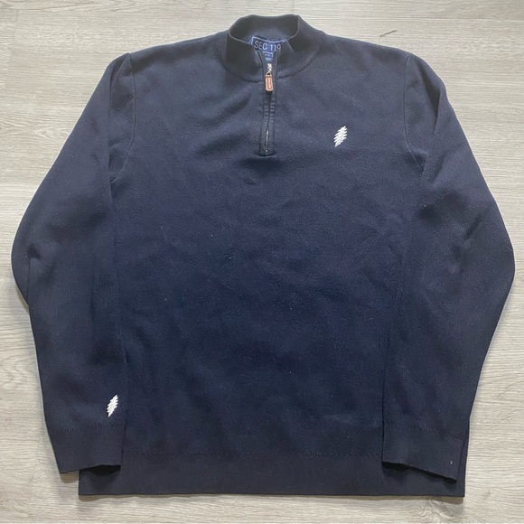 SEC 119 Grateful Dead Mens Navy Blue Pullover Quarter Zip Sweater Size Large - Picture 1 of 7